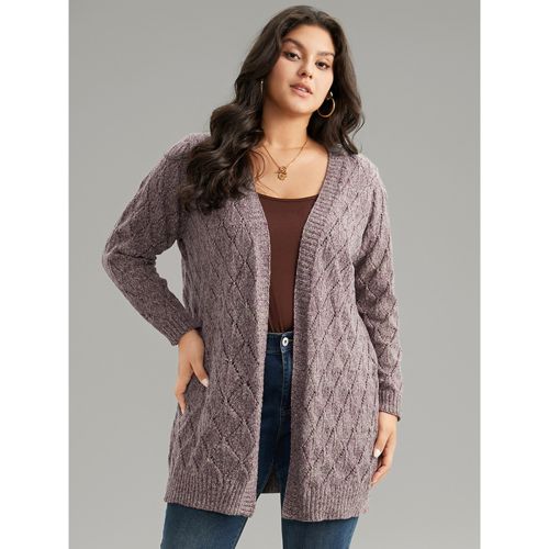 Plus Size Heather Eyelet Open Front Plisse Cardigan Mauve Women Casual Loose Long Sleeve Everyday Cardigans BloomChic 18-20/2X