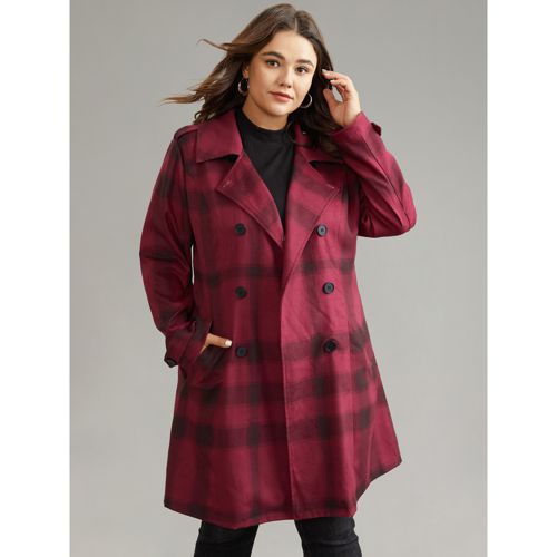 Plus Size Lapel Collar Plaid Belted Double Breasted Coat Women Scarlet Elegant Lined Ladies Dailywear Winter Coats BloomChic 26/4X