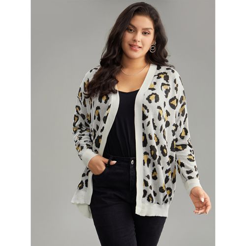 Plus Size Leopard Print Elastic Cuffs Cardigan Leopard Women Casual Loose Long Sleeve Dailywear Cardigans BloomChic 12/L