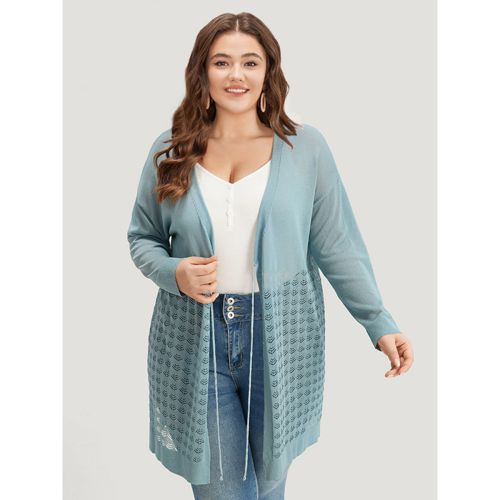 Plus Size Solid Ties Front Geo Eyelet Cardigan Mint Women Casual Loose Long Sleeve Everyday Cardigans BloomChic 26/4X