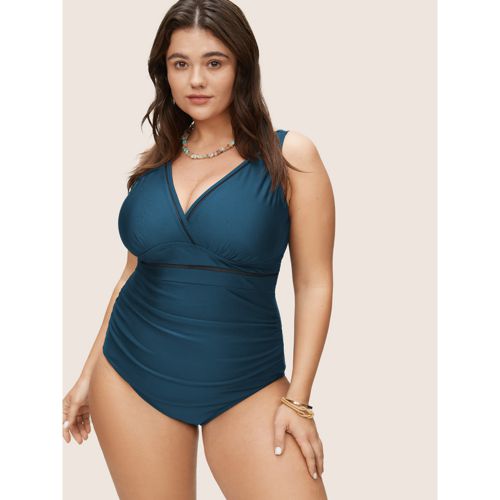 Plus Size Solid Adjustable Straps Gathered One Piece Swimsuit Women's Swimwear Cyan Beach Non Curve Bathing Suits High stretch One Pieces BloomChic 30