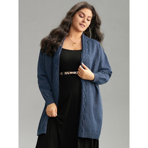 Plus Size Supersoft Essentials Solid Cable Knit Cardigan Midnight Women Casual Loose Long Sleeve Dailywear Cardigans BloomChic 12/L