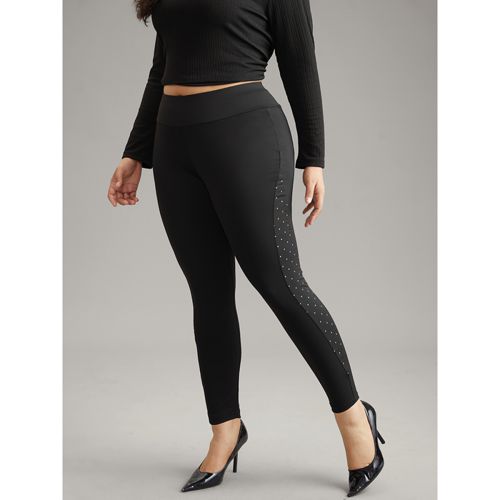 Plus Size Skinny Patchwork Side Elastic Waist Leggings Women Black Casual High stretch Skinny High Rise Dailywear Leggings BloomChic 10/M