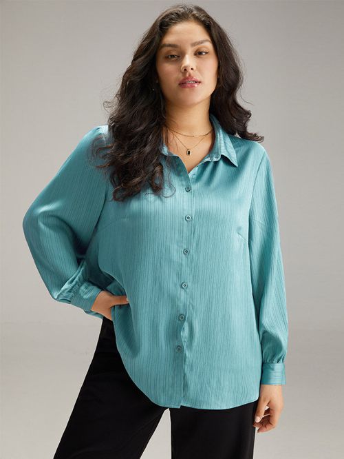 Anti-Wrinkle Plain Texture Button Through Blouse