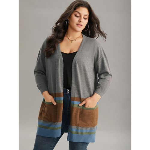 Plus Size Anti-Pilling Colorblock Contrast Open Front Cardigan Multicolor Women Casual Loose Long Sleeve Dailywear Cardigans BloomChic 14-16/1X