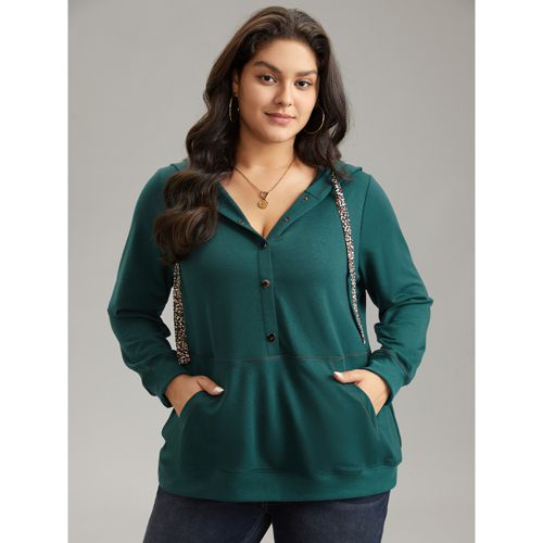 Plus Size Ditsy Floral Ties Hooded Kangaroo Pocket Sweatshirt Women Cyan Casual Contrast Hooded Dailywear Sweatshirts BloomChic 10/M