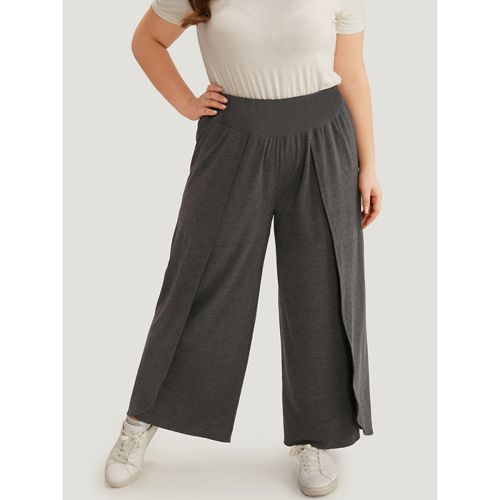 Plus Size Wideband Waist Tiered Wide Leg Pants Women DimGray Casual Wide Leg High Rise Dailywear Pants BloomChic 18-20/2X
