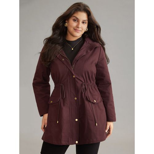 Plus Size Solid Zipper Drawstring Knot Flap Detail Coat Women Burgundy Casual Lined Ladies Dailywear Winter Coats BloomChic 10/M