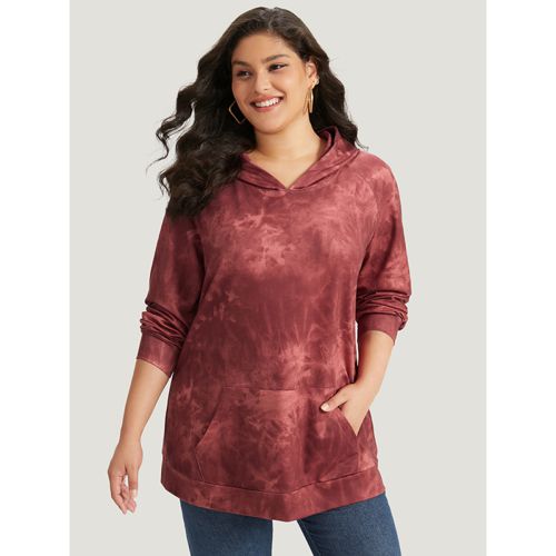 Plus Size Tie Dye Pocket Hooded Sweatshirt Women Rust Casual Elastic cuffs Hooded Dailywear Sweatshirts BloomChic 14-16/1X