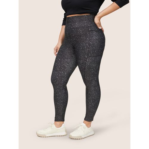 Plus Size Allover Print Zipper Seam Detail High Rise Leggings Women BlackFlower Casual High stretch Skinny High Rise Everyday Leggings BloomChic 12/L