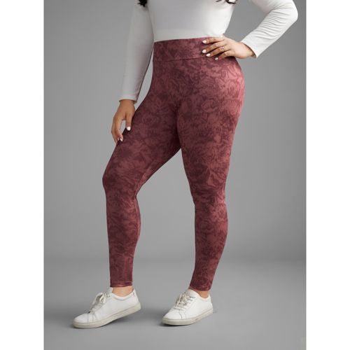 Plus Size Textured Mid Rise Skinny Leggings Women Rouge Elegant High stretch Skinny Mid Rise Everyday Leggings BloomChic 10/M