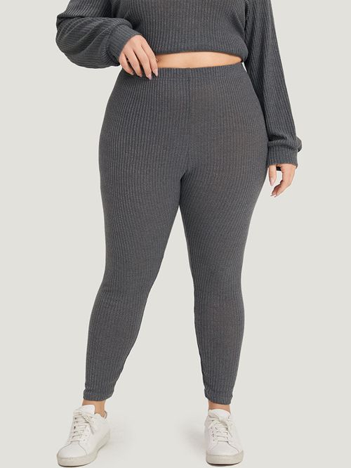 Plain Rib Knit Skinny Pants