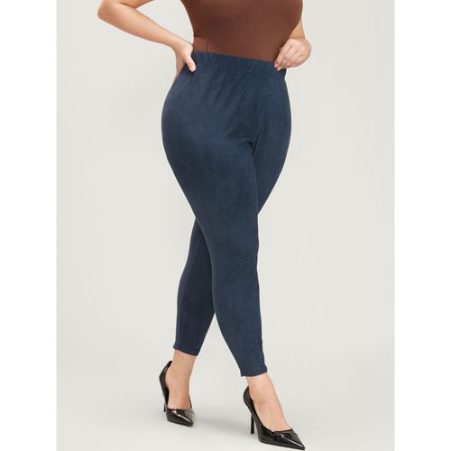 Plus Size Solid Elastic Waist Suede Leggings Women Indigo Casual High stretch Mid Rise Dailywear Leggings BloomChic 10/M
