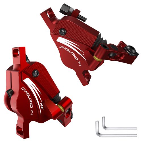 DYISLAND XT-7 Hydraulic Disc Brakes Calipers Cable Actuated Front & Rear Brake for MTB / Road Bike / Electric Bike - Red