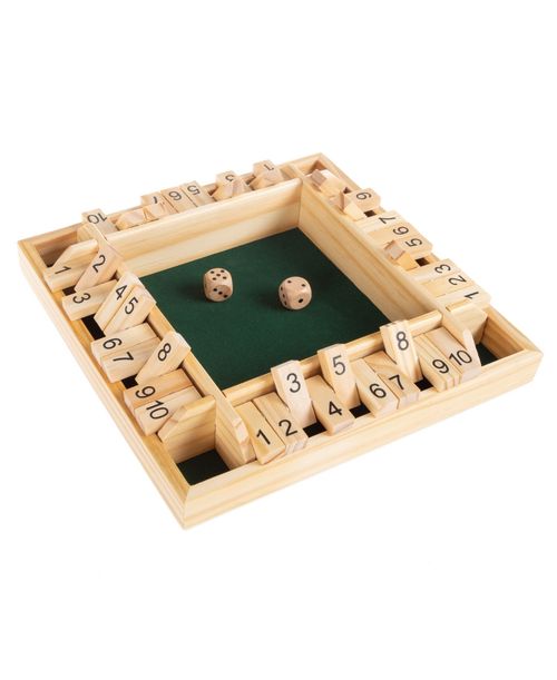 Hey Play Shut The Box Game - Classic 10 Number Wooden Set With Dice Included-Old Fashioned, 4 Player Thinking Strategy Game For Adults And Children -