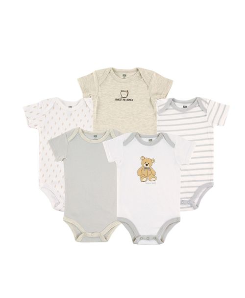 Hudson Baby Baby Unisex Five-Piece Set of Cotton Infant All-in-One Bodysuits - Bear