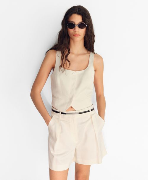 Mango Women's Linen-Blend Suit Bermuda Shorts - White