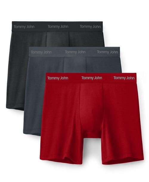 Tommy John Men's 3-Pack Tagless Boxer Briefs - Black/Turbulence/Haute Red