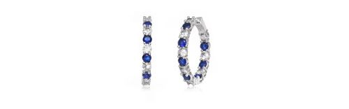 Colored Cubic Zirconia Inside Out Hoop Earrings - Blue