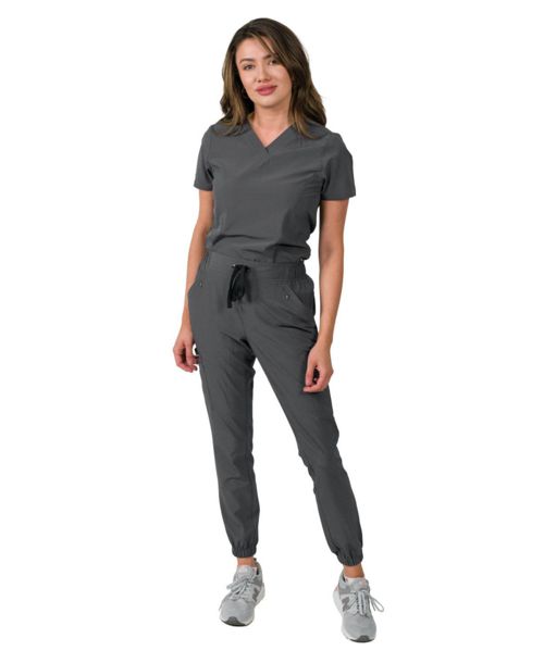 Medgear Women's Olivia 4 Pocket Top Gathered Jogger Pants Set - Gunmetal