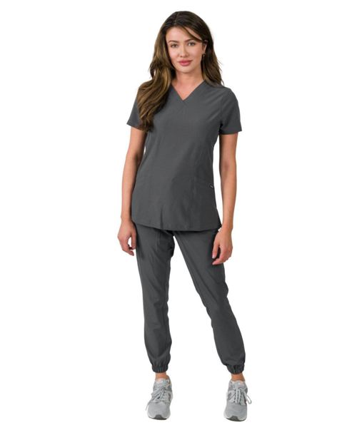 Medgear Women's Olivia 4 Pocket Top Gathered Jogger Pants Set - Gunmetal