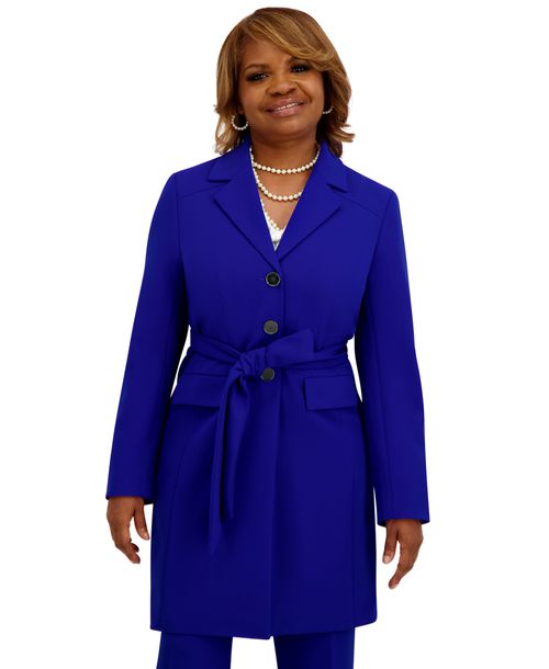 Kasper Women's Three Button Patch Pocket Trench Coat - Royal