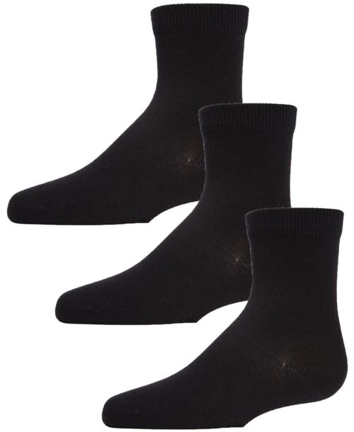 MeMoi Girls 3 Pairs Unisex Cotton Blend Quarter Socks - Black