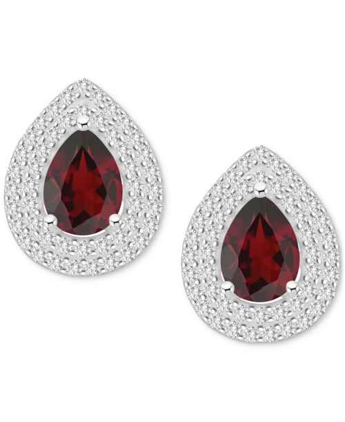 Rhodolite Garnet (2-1/5 ct. t.w.) & White Topaz (7/8 ct. t.w.) Pear Stud Earrings in Sterling Silver (Also in Citrine, Peridot, Amethyst, & Blue Topaz