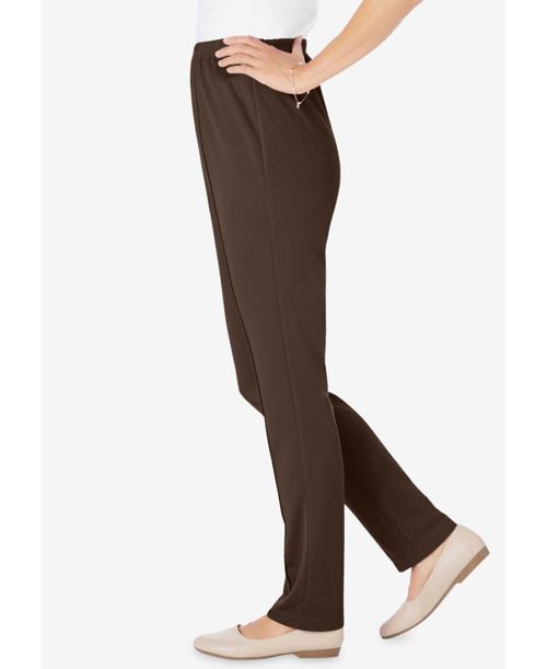 Woman Within Women's Within Tall Knit Hassle-Free Pull-On Elastic-Waist Pants - Chocolate