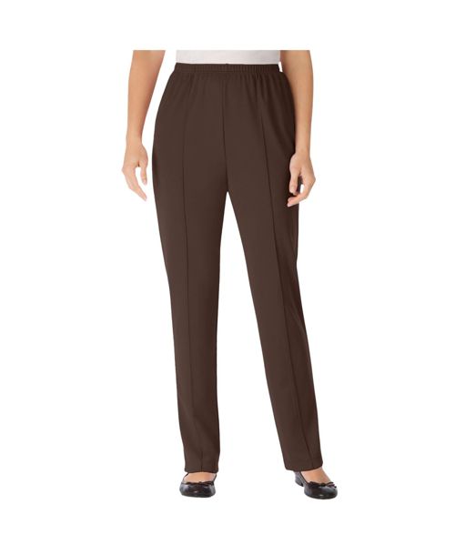 Woman Within Women's Within Tall Knit Hassle-Free Pull-On Elastic-Waist Pants - Chocolate