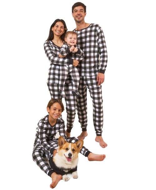 Leveret Kids Two Piece Cotton Plaid Holiday Pajamas - Plaid black  white