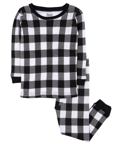 Leveret Kids Two Piece Cotton Plaid Holiday Pajamas - Plaid black  white