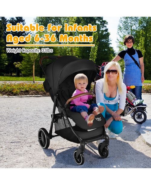Costway High Landscape Baby Stroller Pushchair with Expandable & Footmuff Canopy 20 lbs. 0-3 Years - Black