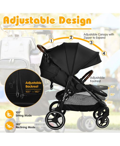 Costway High Landscape Baby Stroller Pushchair with Expandable & Footmuff Canopy 20 lbs. 0-3 Years - Black