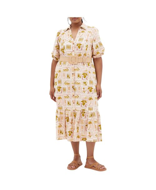 City Chic Plus Size Anna Tropics Dress - Cool tropics