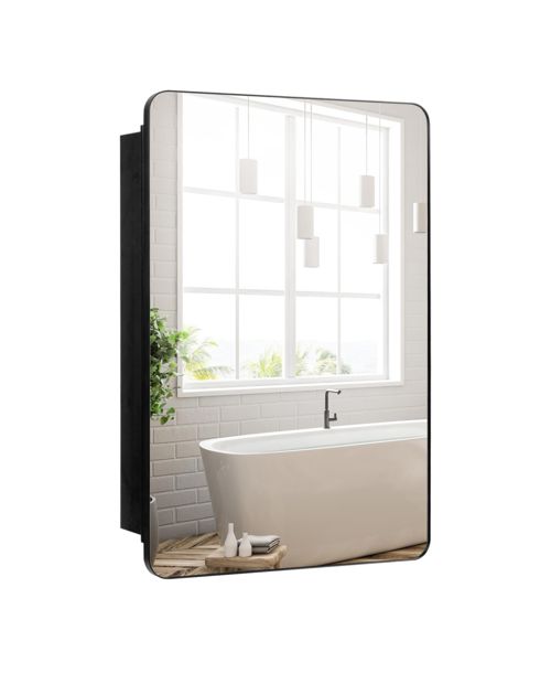 20 x30 Inch Multi-Functional Bathroom Mirror Cabinet with Adjustable Shelves - Black