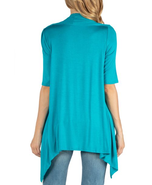 24seven Comfort Apparel Loose Fit Open Front Maternity Cardigan with Half Sleeve - Jade