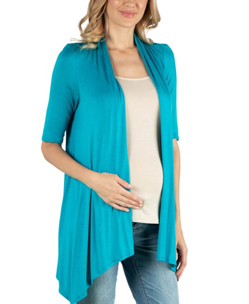 24seven Comfort Apparel Loose Fit Open Front Maternity Cardigan with Half Sleeve - Jade