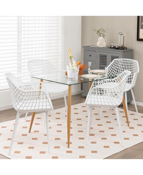 Set of 4 Heavy Duty Modern Dining Chair with Airy Hollow Backrest - White