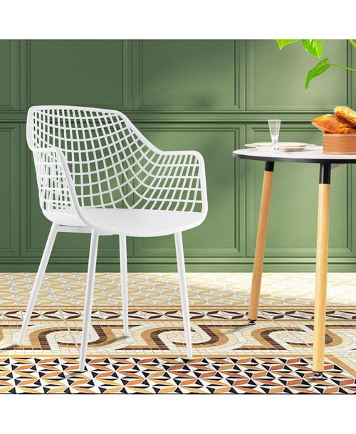 Set of 4 Heavy Duty Modern Dining Chair with Airy Hollow Backrest - White