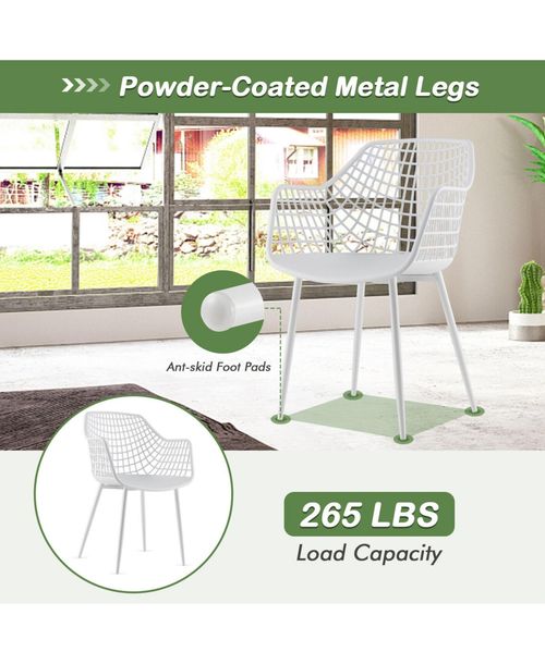 Set of 4 Heavy Duty Modern Dining Chair with Airy Hollow Backrest - White