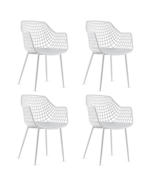 Set of 4 Heavy Duty Modern Dining Chair with Airy Hollow Backrest - White