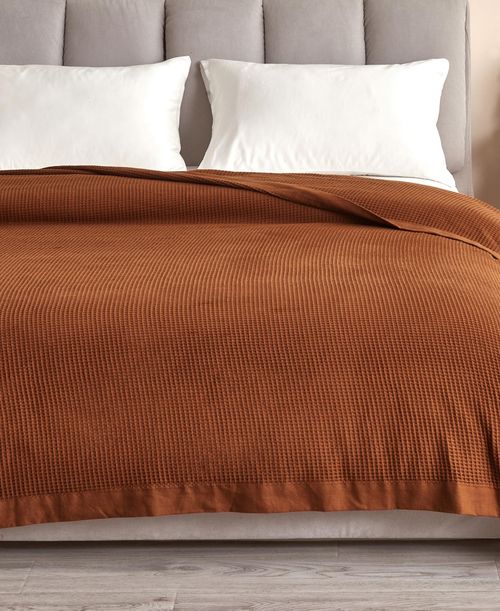 Linery & Co. Lightweight Waffle Weave Summer Bedding Cotton Throw Blanket - Terracotta