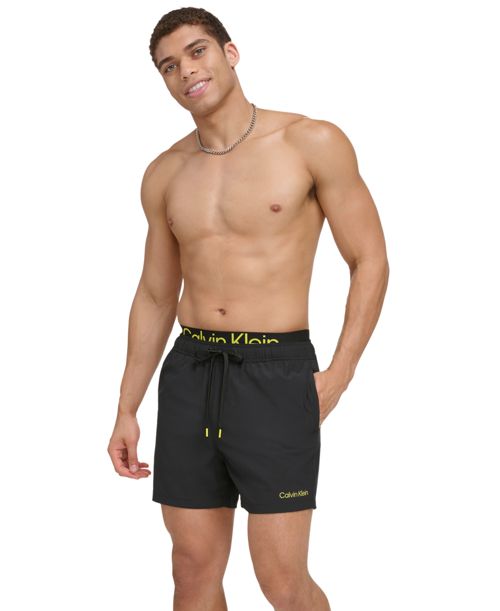 Calvin Klein Men's Logo Elastic Waist Modern Euro 5" Volley Swim Trunks - Black