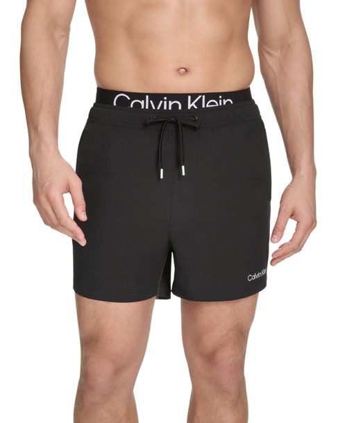 Calvin Klein Men's Logo Elastic Waist Modern Euro 5" Volley Swim Trunks - Black