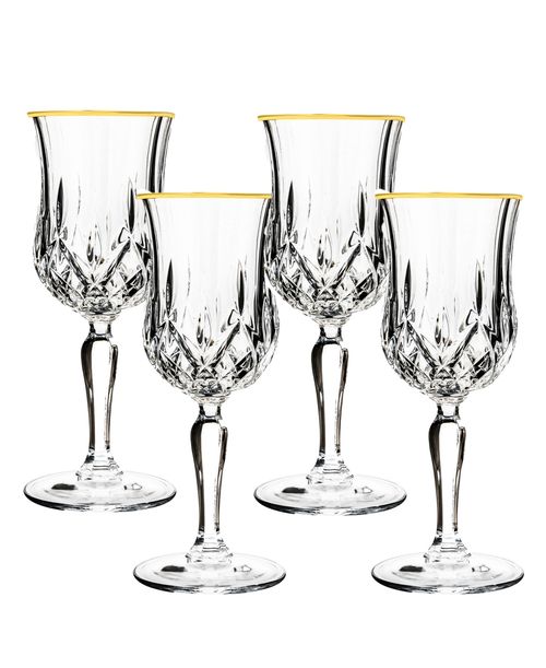 Opera Gold Collection 4 Piece Crystal Wine Glass with Gold Rim Set - Gold-Tone
