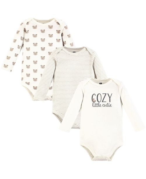 Hudson Baby Baby Boys Hudson Unisex Essential Long-Sleeve Cotton Bodysuit Triple Set - Cozy cutie