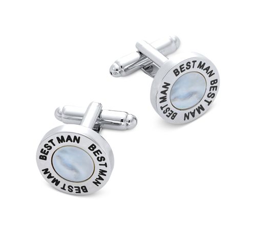Sutton by Rhona Sutton Men's Silver-Tone & Imitation Mother-of-Pearl Best Man Cufflinks - Silver