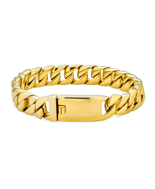 Bling Jewelry Solid Heavy Miami Curb Link Chain Bracelet Gold Plated Stainless Steel 9 Inch - Gold-tone