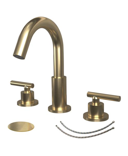 8 in. Widespread 2-Handle Mid-Arc Bathroom Faucet with Valve and cUPC Water Supply Lines in Brushed Gold - Brushed gold
